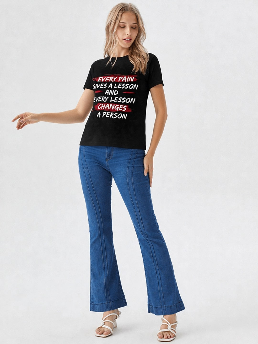 Women Typography Printed Round Neck Cotton T-shirt