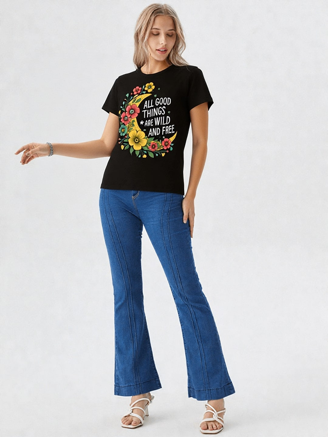 Women Typography Printed Round Neck Cotton T-shirt