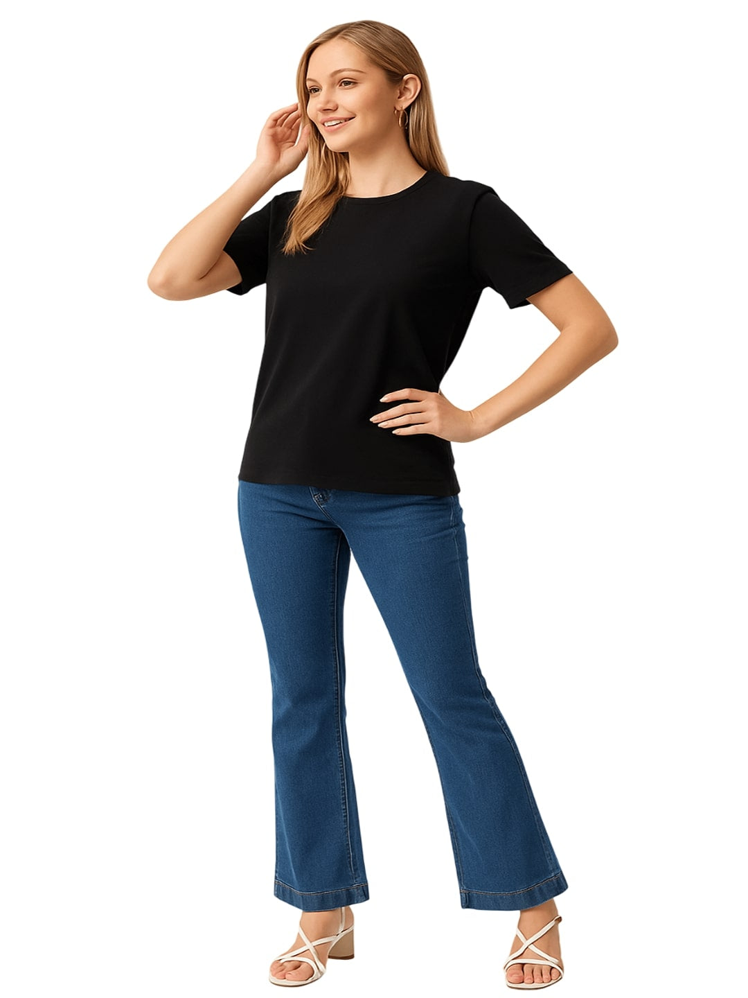Women Solid Round Neck Cotton T-shirt