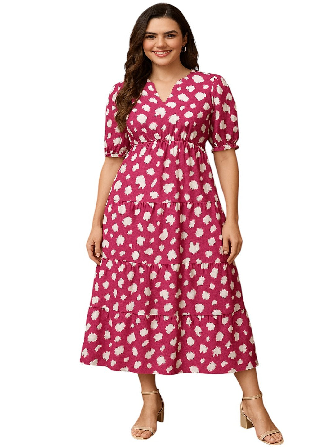 GAB Classic Pink Cotton Fit & Flare Midi Dress