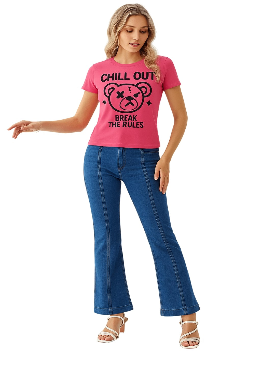 Women Typography Printed Round Neck Cotton T-shirt