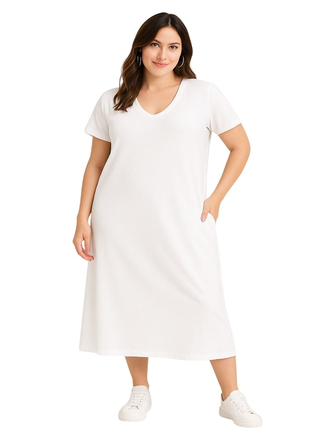 Women's Solid V Neck T shirt Style Dress