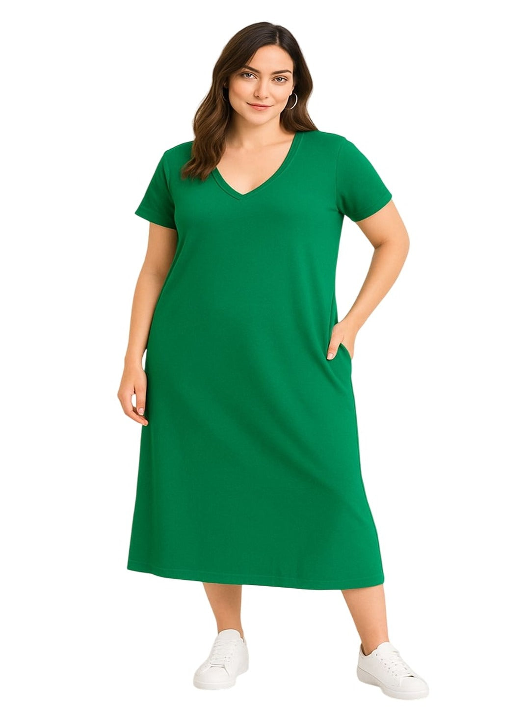 Women's Solid V Neck T shirt Style Dress