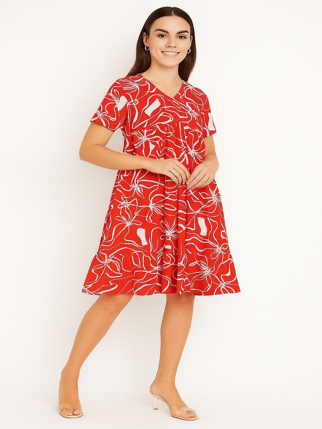 GAB Printed Gathered Dress Red