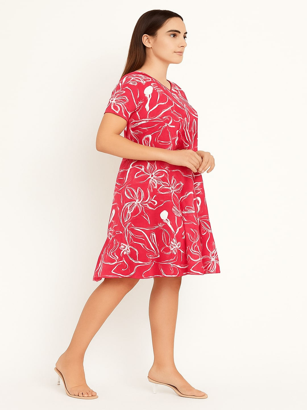 GAB Printed Gathered Dress Red