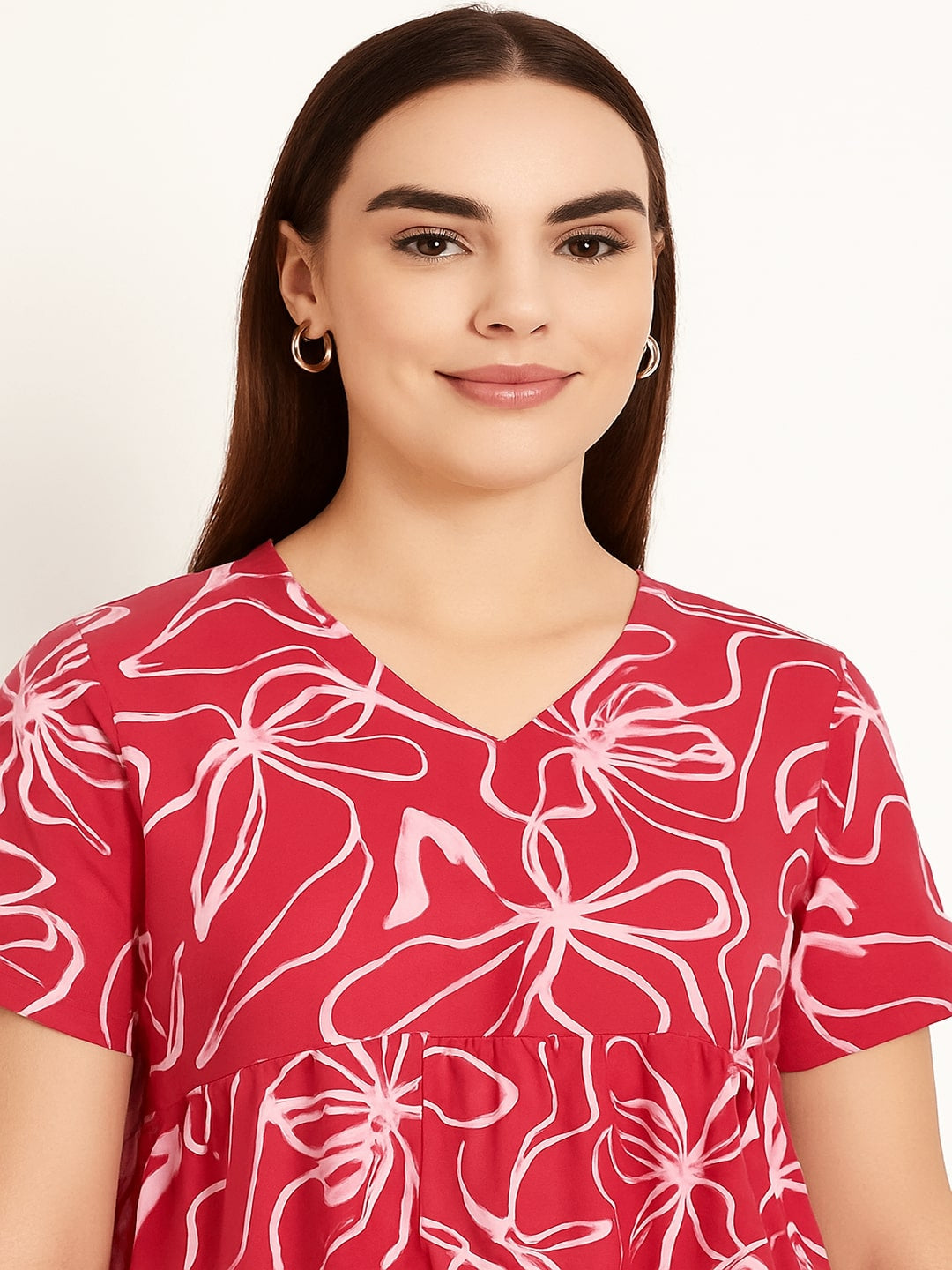 GAB Printed Gathered Dress Red