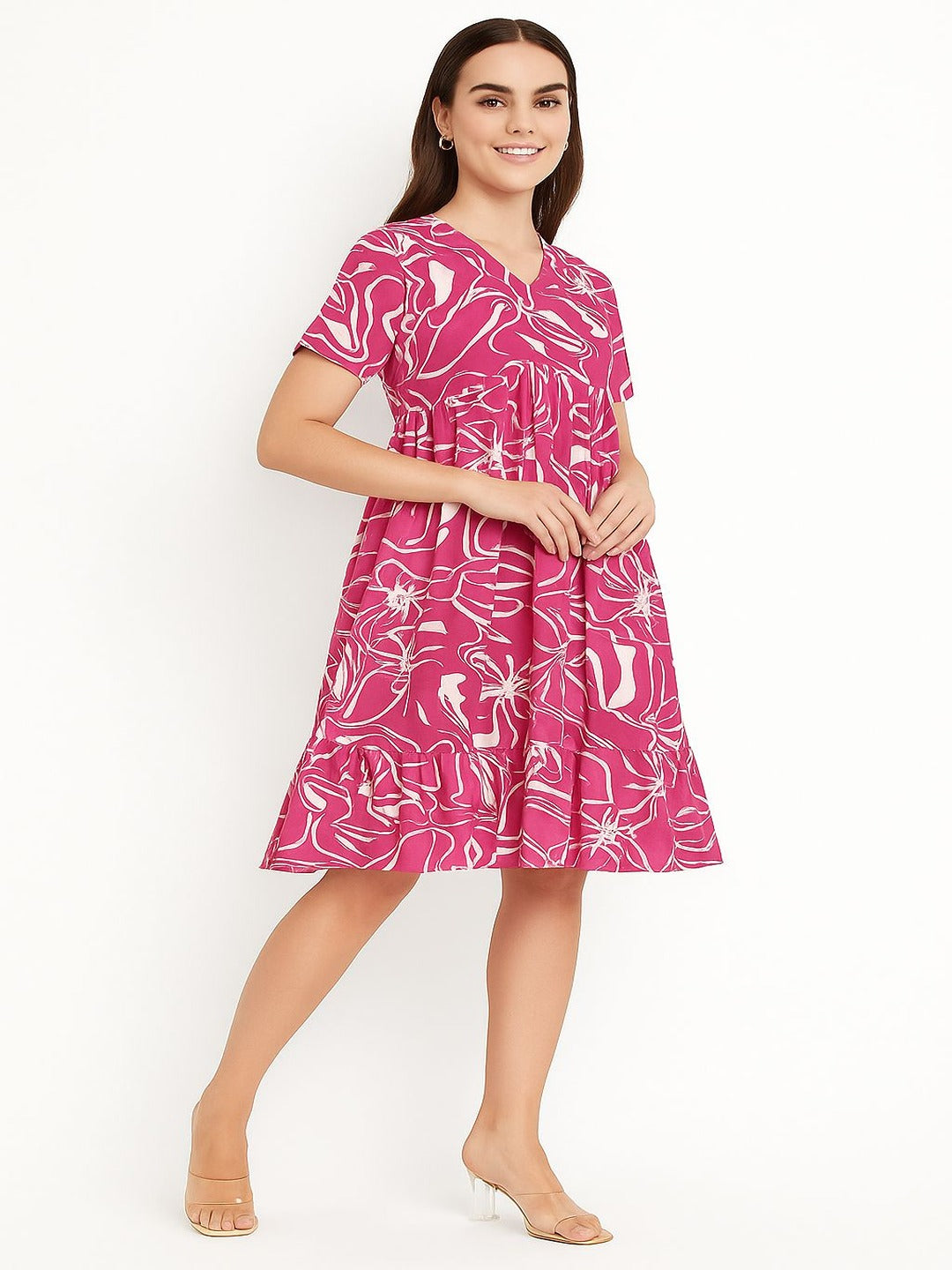 GAB Printed Gathered Dress Pink
