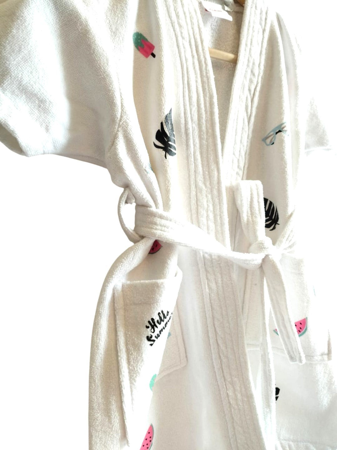 GAB Kids Printed Pure Cotton Shawl Neck Bath Robe With Belt
