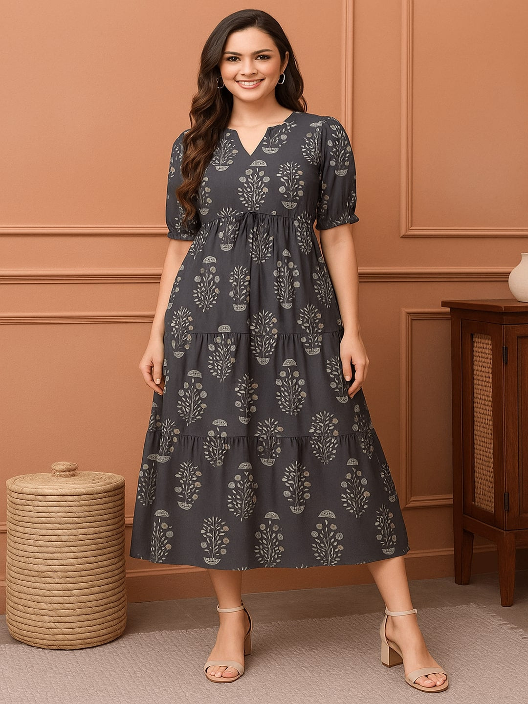 Women Pure Cotton Fit & Flare Midi Dress