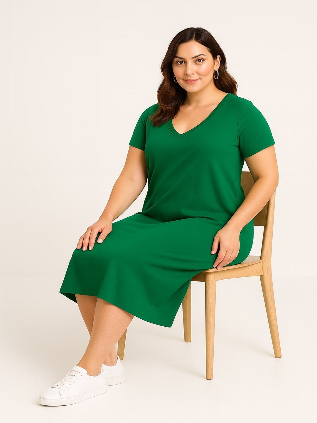 Women's Solid V Neck T shirt Style Dress