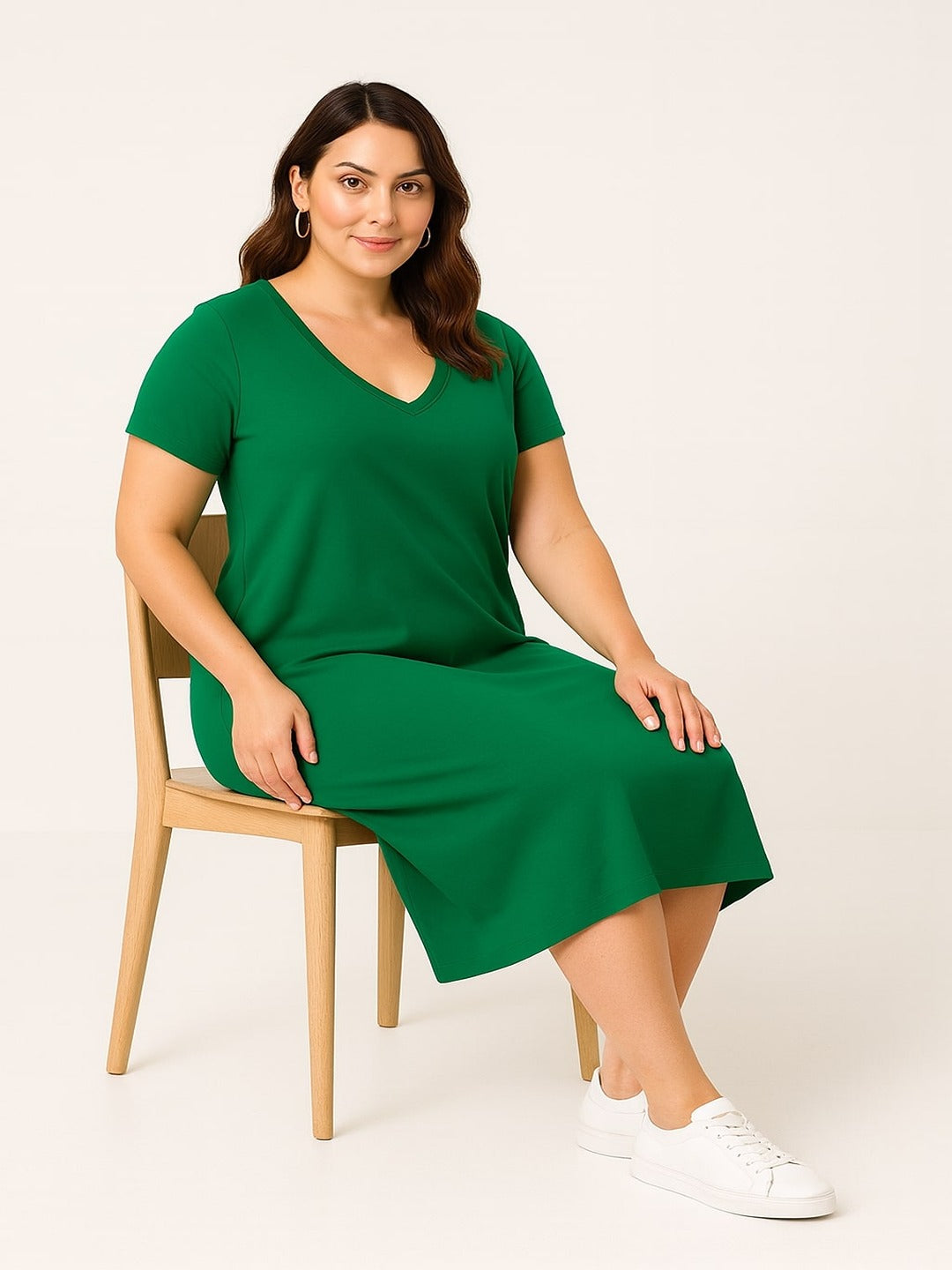 Women's Solid V Neck T shirt Style Dress