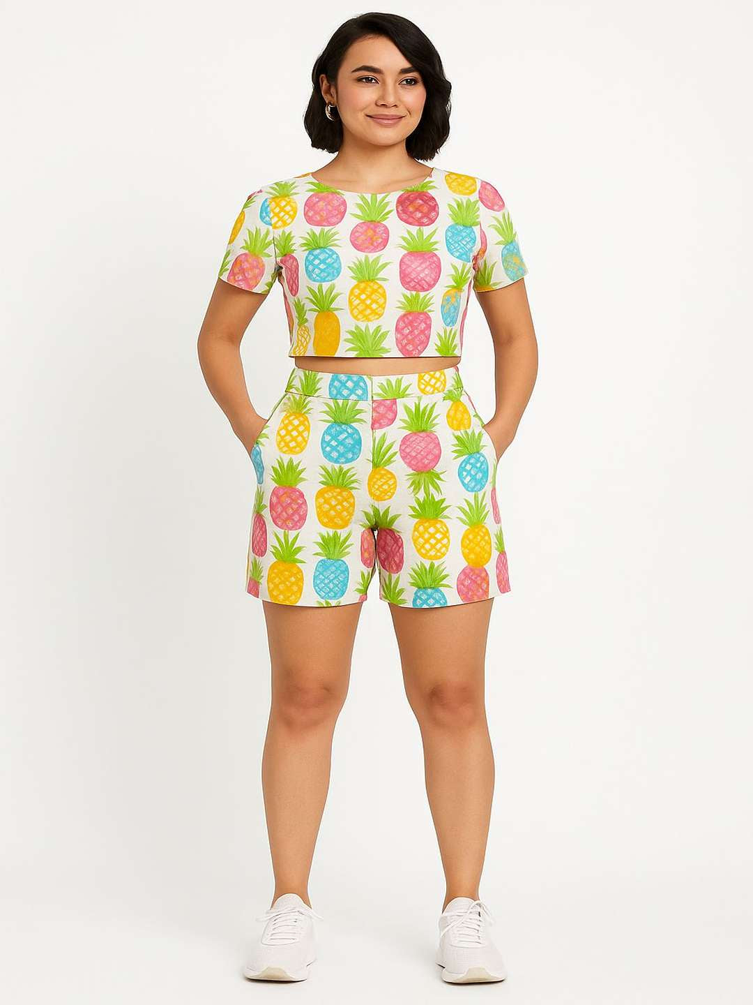 Printed Round-Neck Top With Shorts Co-Ords