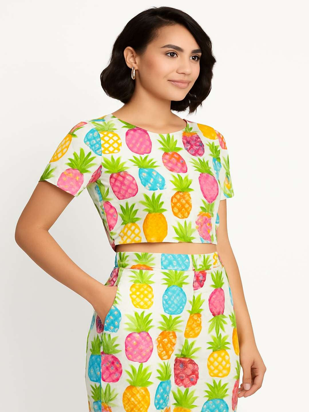 Printed Round-Neck Top With Shorts Co-Ords