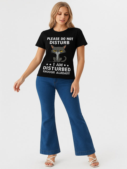 Women Typography Printed Round Neck Cotton T-shirt