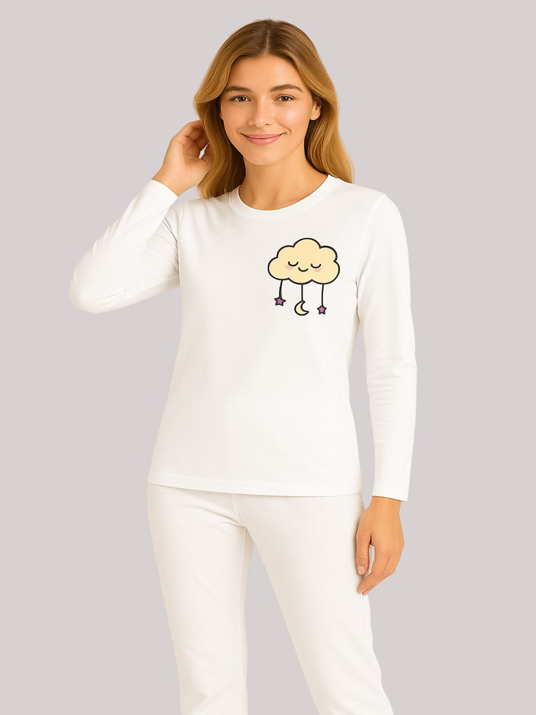 Women Graphic Printed Pure Cotton T-Shirt & Trousers Night Suit