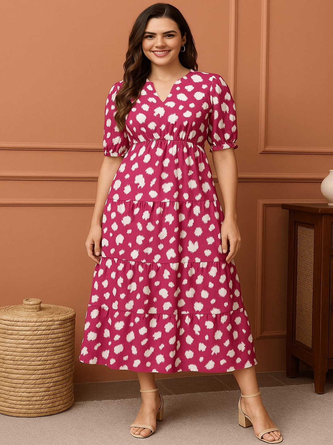 GAB Classic Pink Cotton Fit & Flare Midi Dress