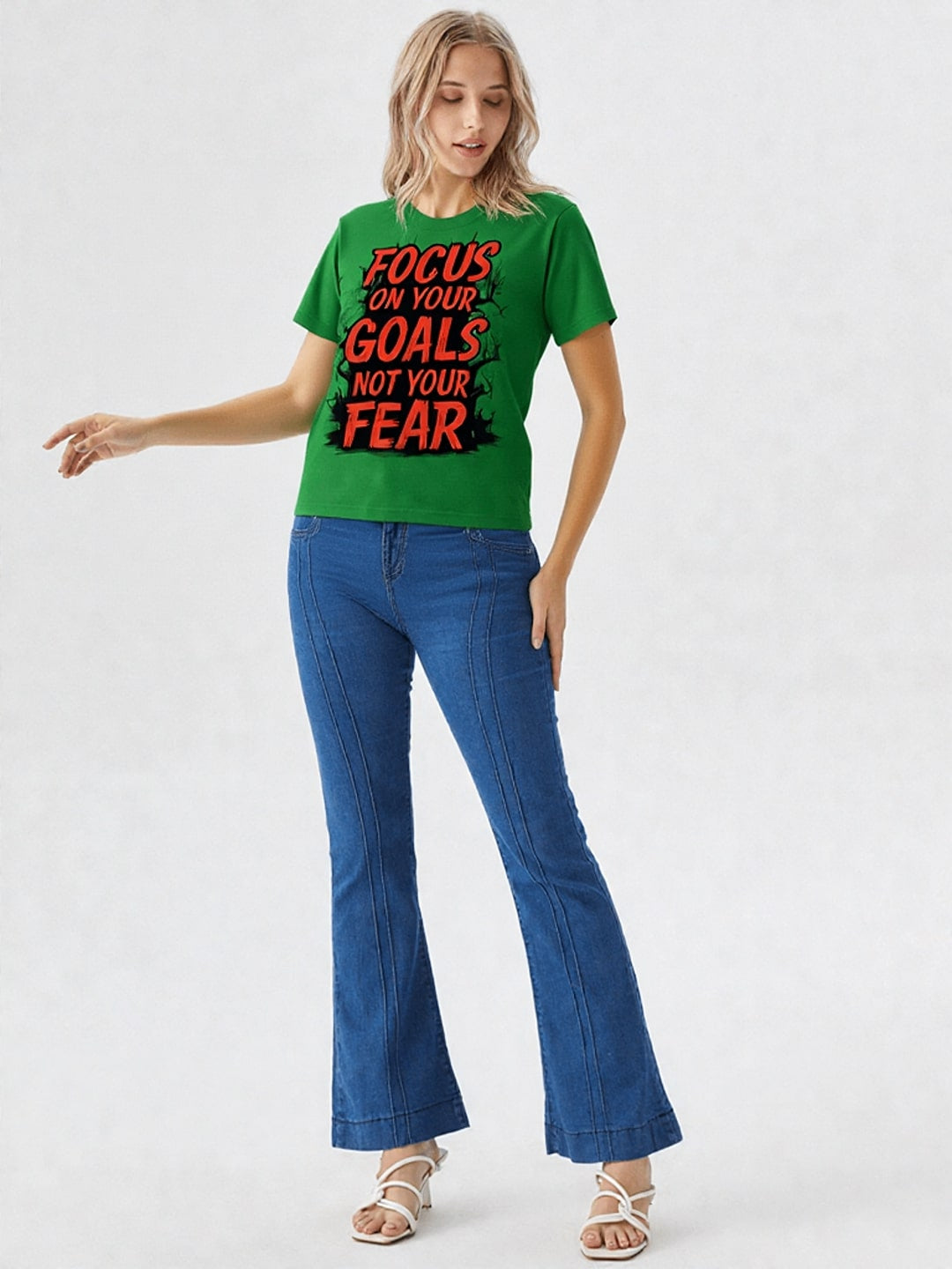 Women Typography Printed Round Neck Cotton T-shirt