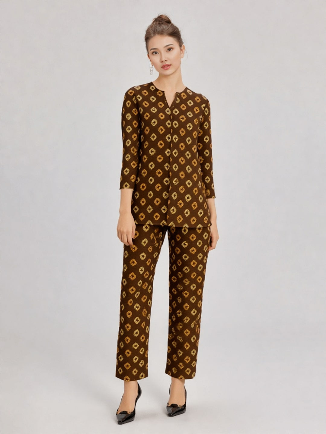 Floral Printed V-Neck Pure Cotton Tunic With Trousers