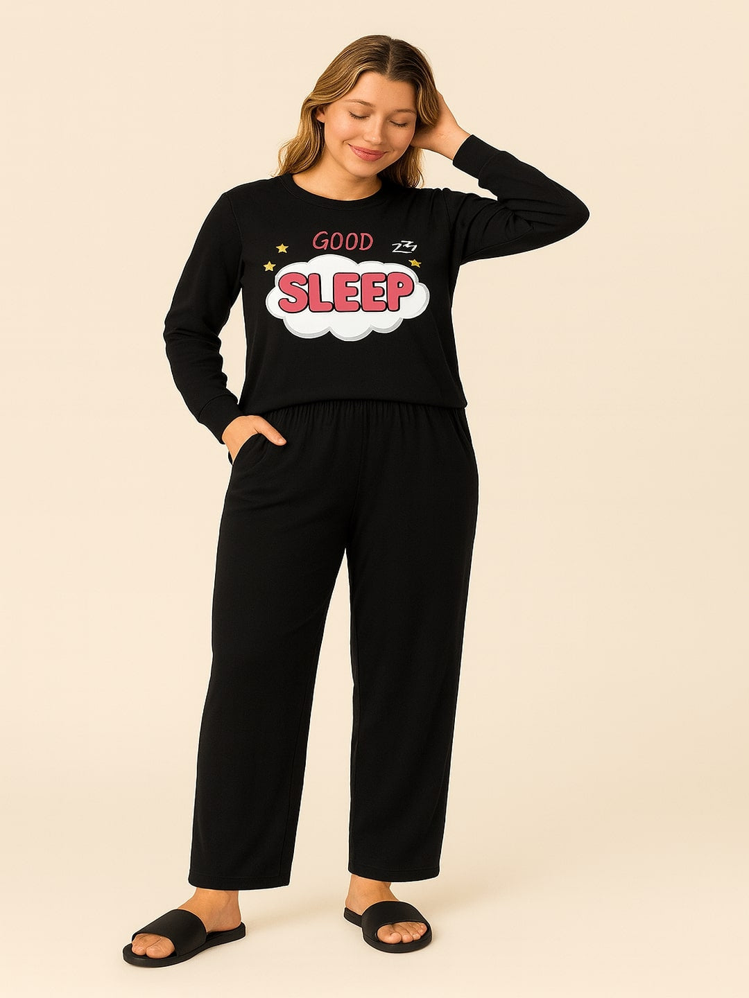 Printed Pure Cotton Round Neck T-Shirt Slip On Pyjama Night Suit