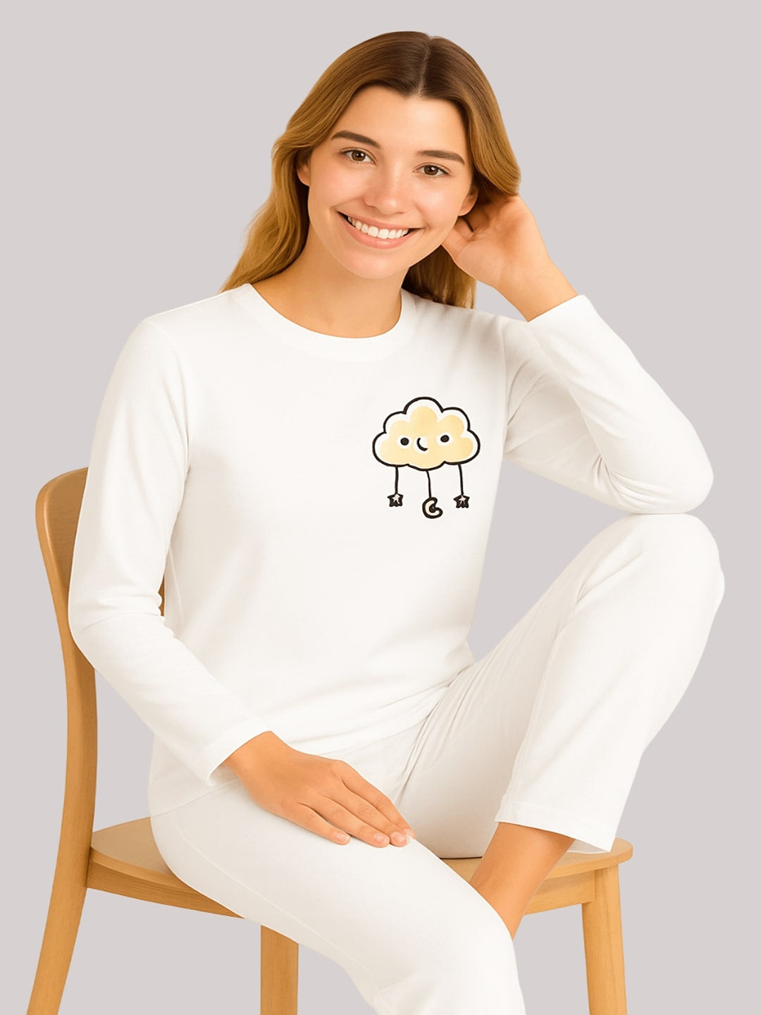 Women Graphic Printed Pure Cotton T-Shirt & Trousers Night Suit