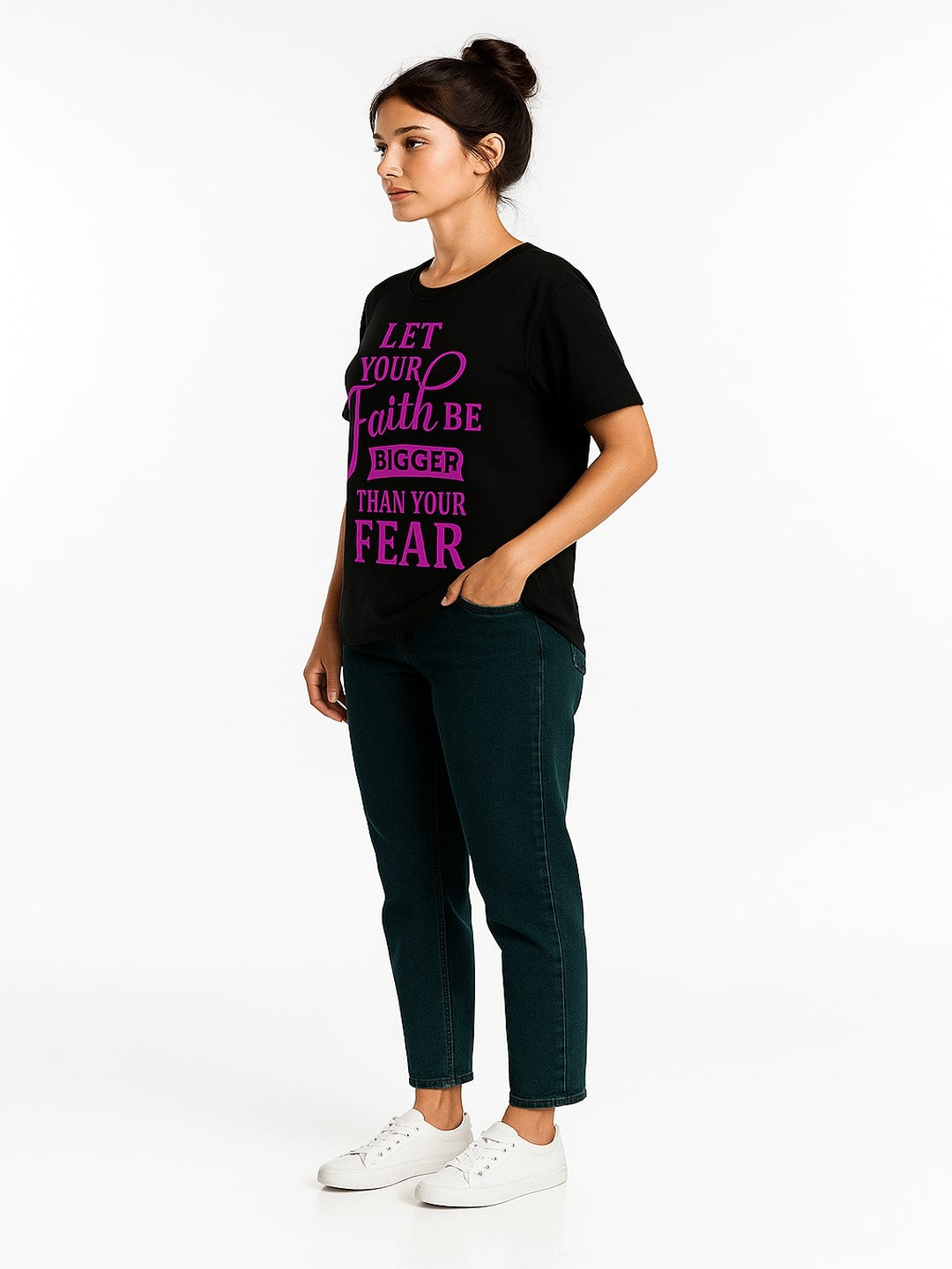 Women Typography Printed Round Neck Cotton T-shirt
