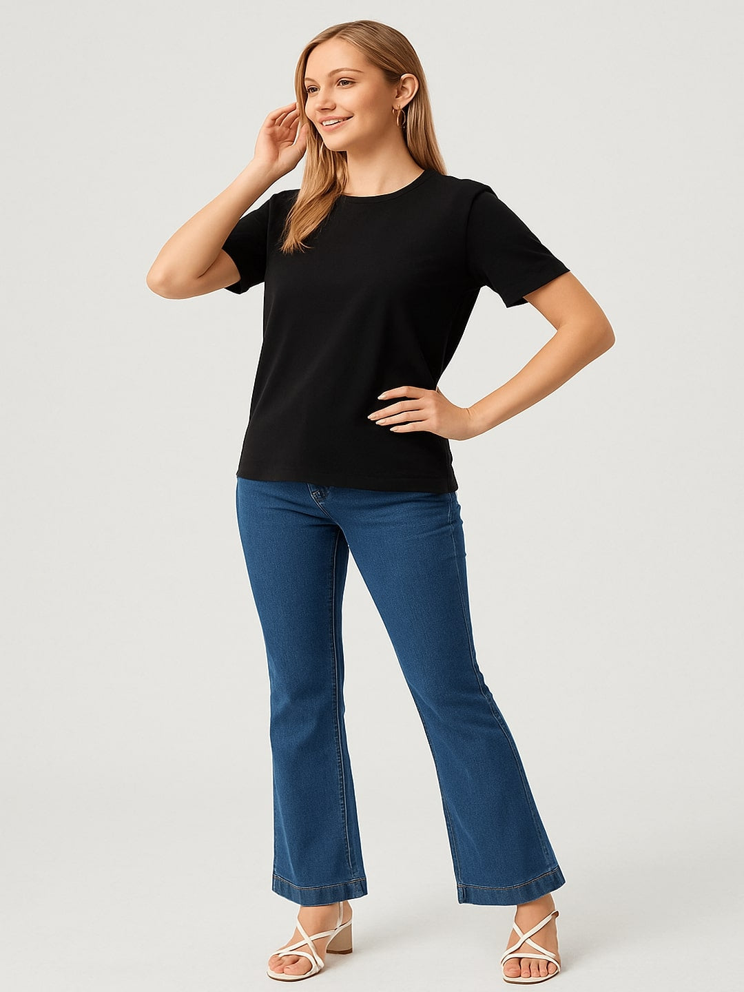 Women Solid Round Neck Cotton T-shirt
