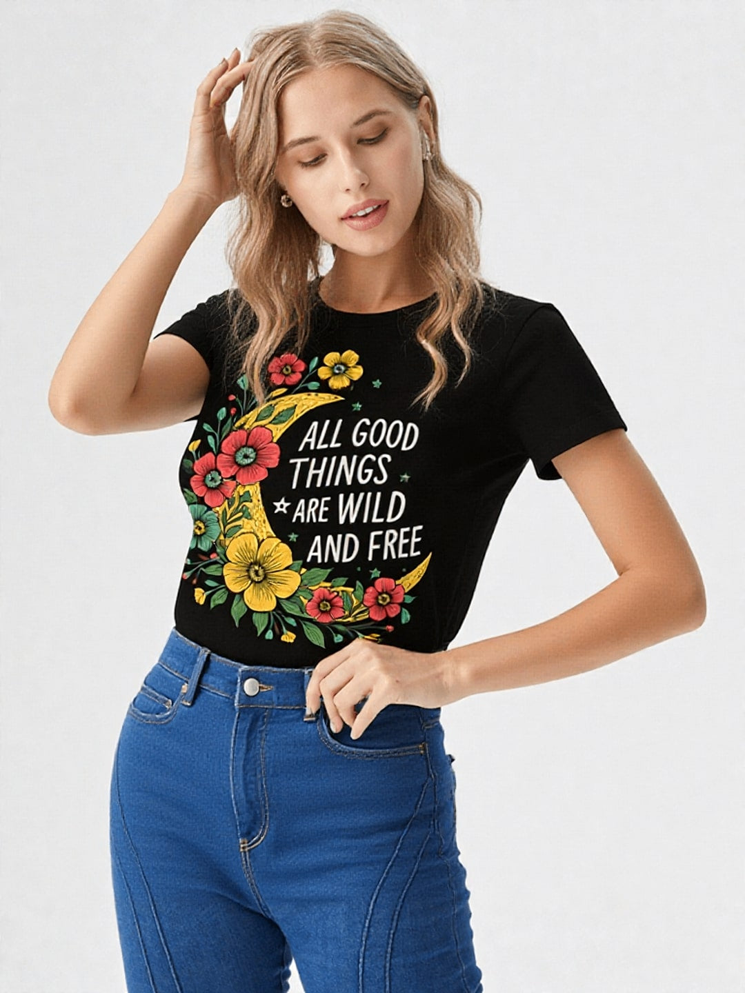 Women Typography Printed Round Neck Cotton T-shirt