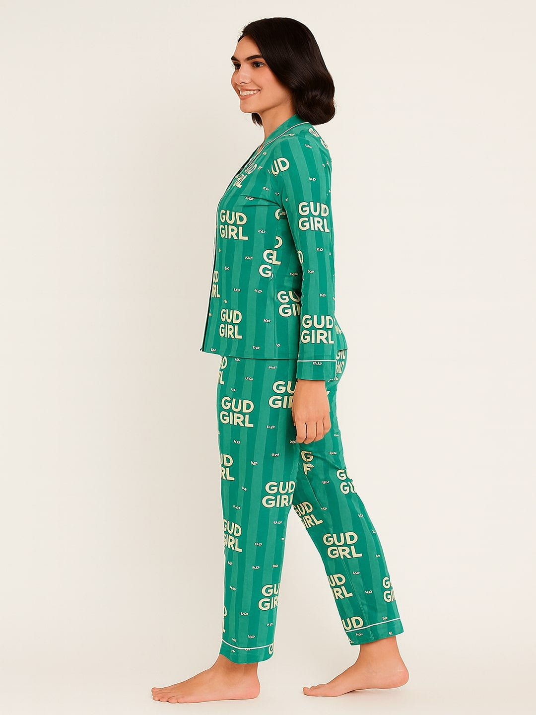 GAB Typography Printed Lapel Collar  Night suit