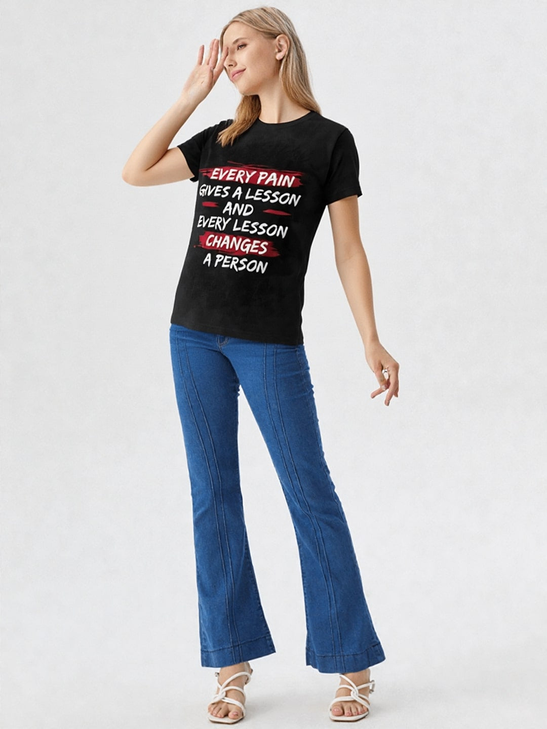 Women Typography Printed Round Neck Cotton T-shirt