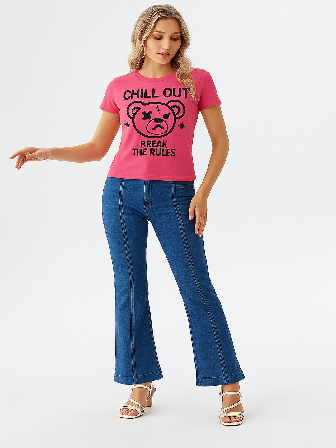 Women Typography Printed Round Neck Cotton T-shirt