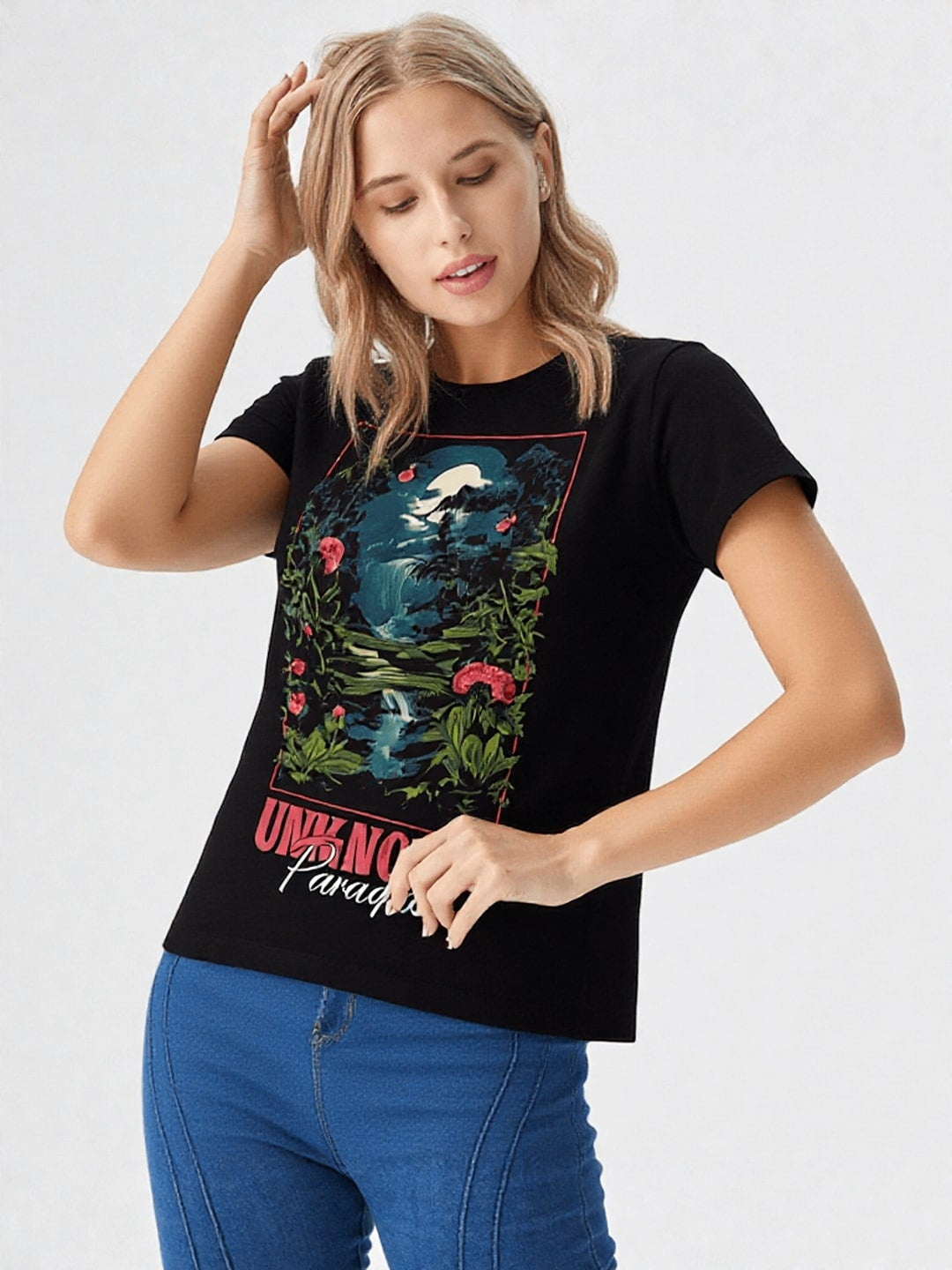 Women Graphic Printed Round Neck Cotton T-shirt