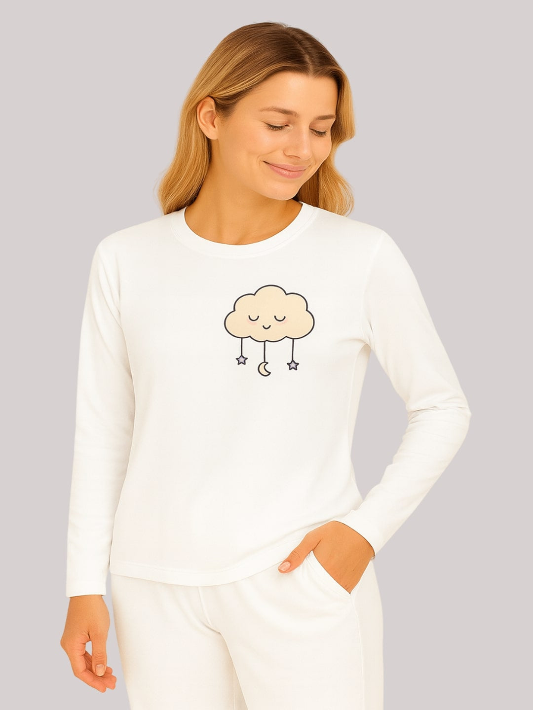 Women Graphic Printed Pure Cotton T-Shirt & Trousers Night Suit