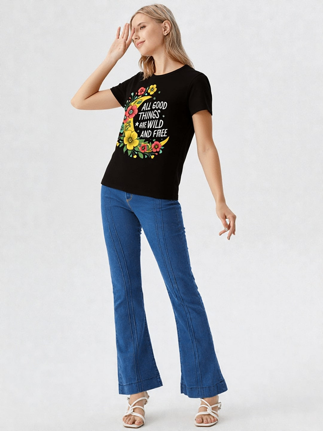 Women Typography Printed Round Neck Cotton T-shirt