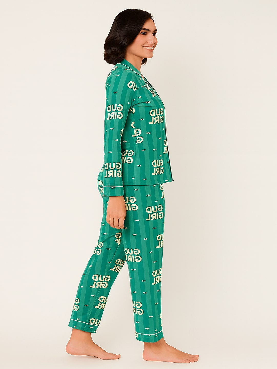 GAB Typography Printed Lapel Collar  Night suit