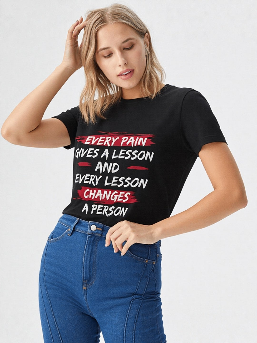 Women Typography Printed Round Neck Cotton T-shirt