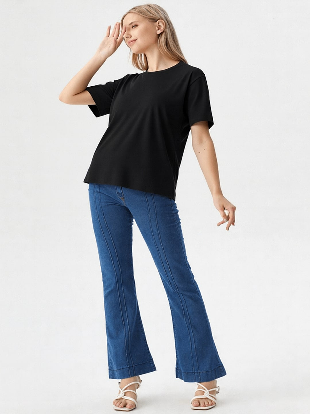 Women Solid Round Neck Cotton T-shirt