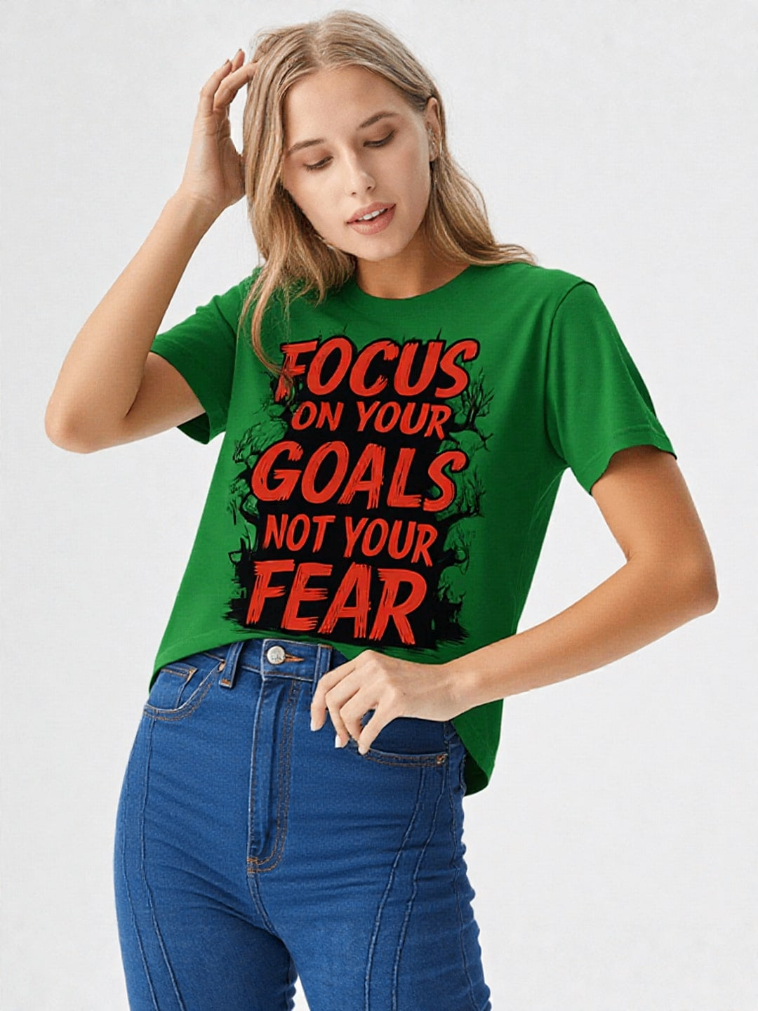 Women Typography Printed Round Neck Cotton T-shirt