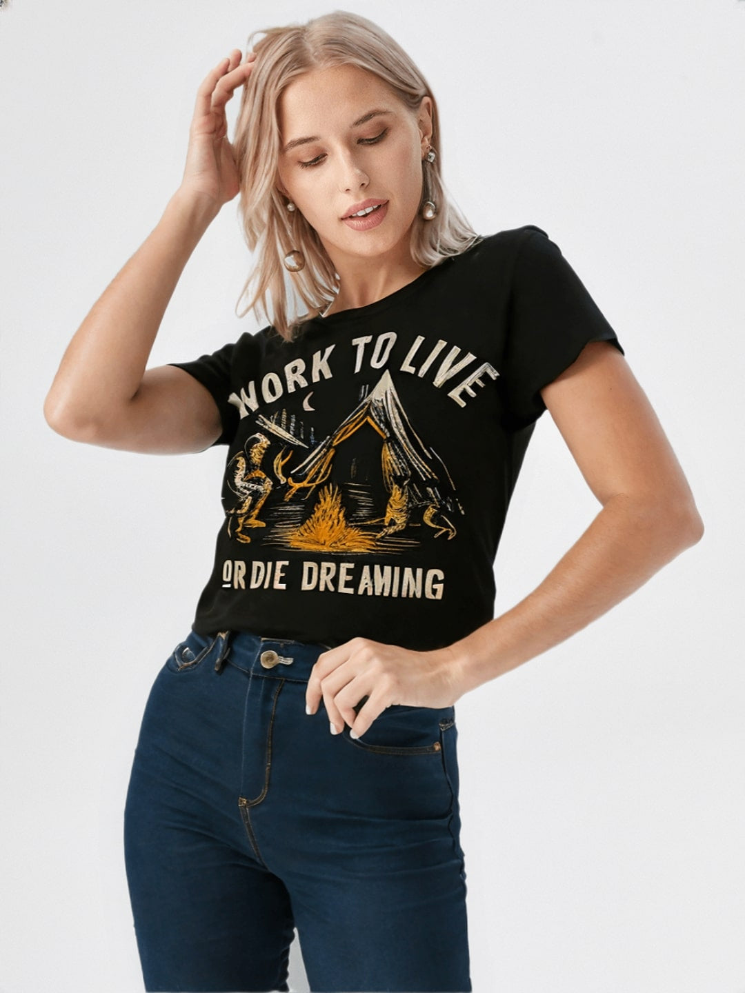 Women Typography Printed Round Neck Cotton T-shirt