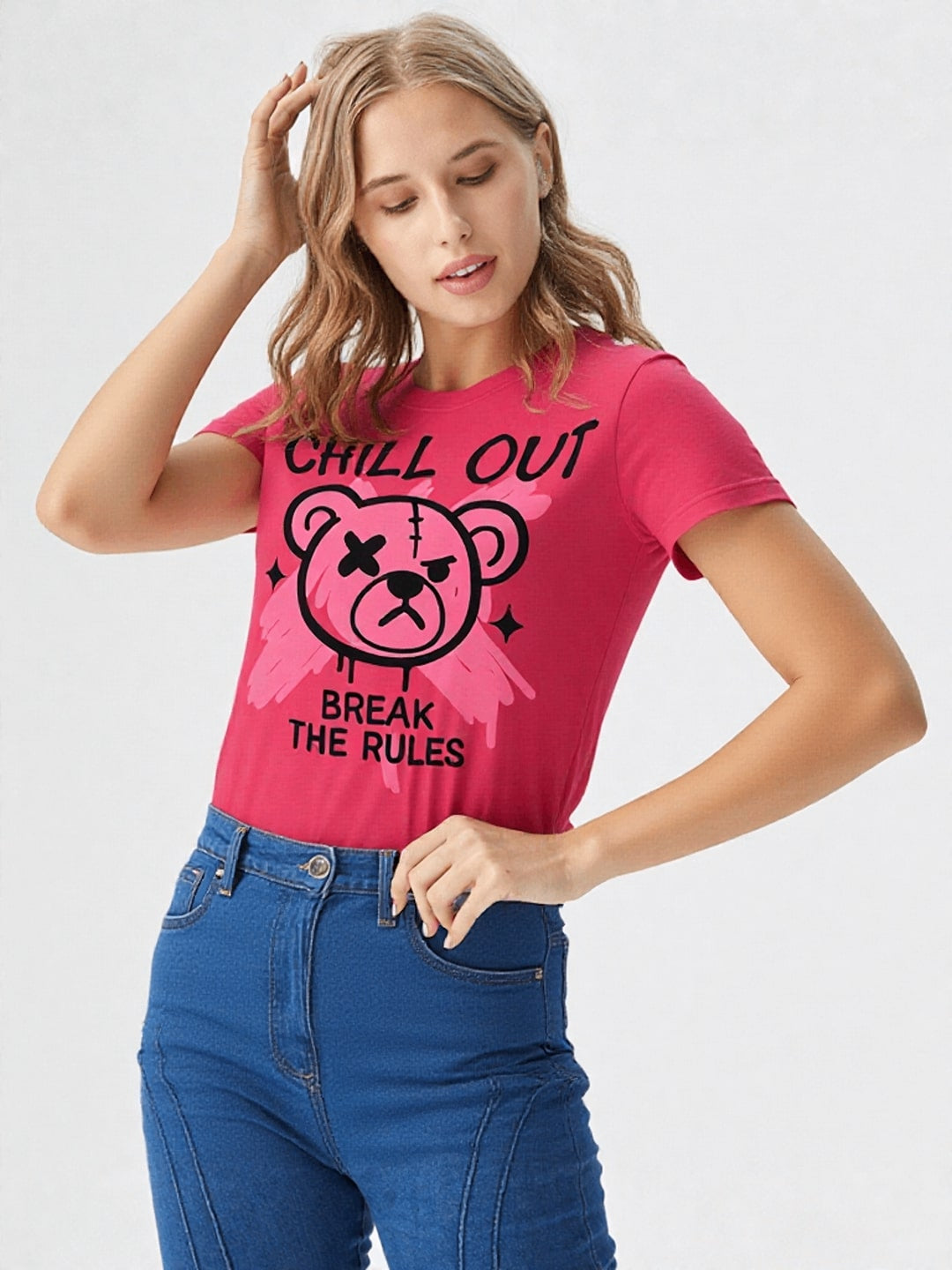 Women Typography Printed Round Neck Cotton T-shirt