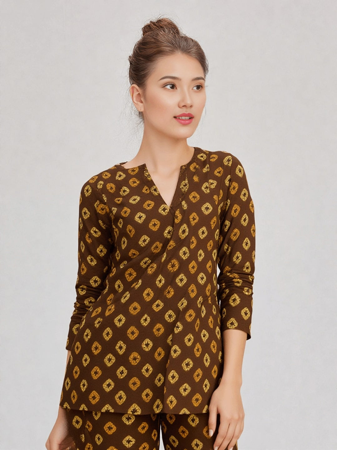 Floral Printed V-Neck Pure Cotton Tunic With Trousers