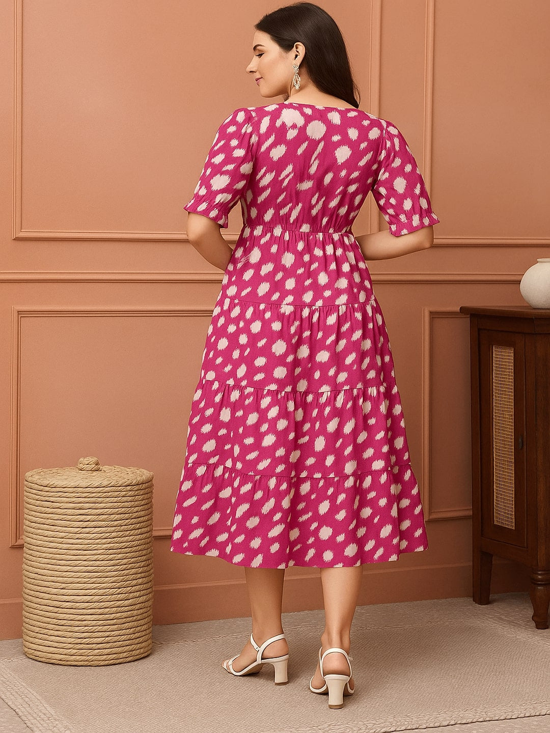 GAB Classic Pink Cotton Fit & Flare Midi Dress