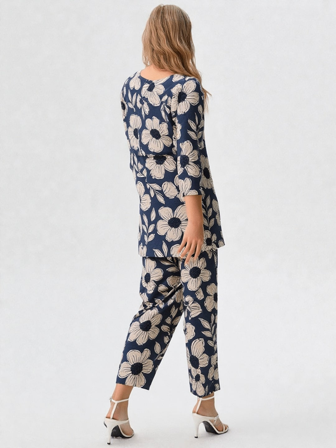 Printed V-Neck Pure Cotton Tunic With Trouser