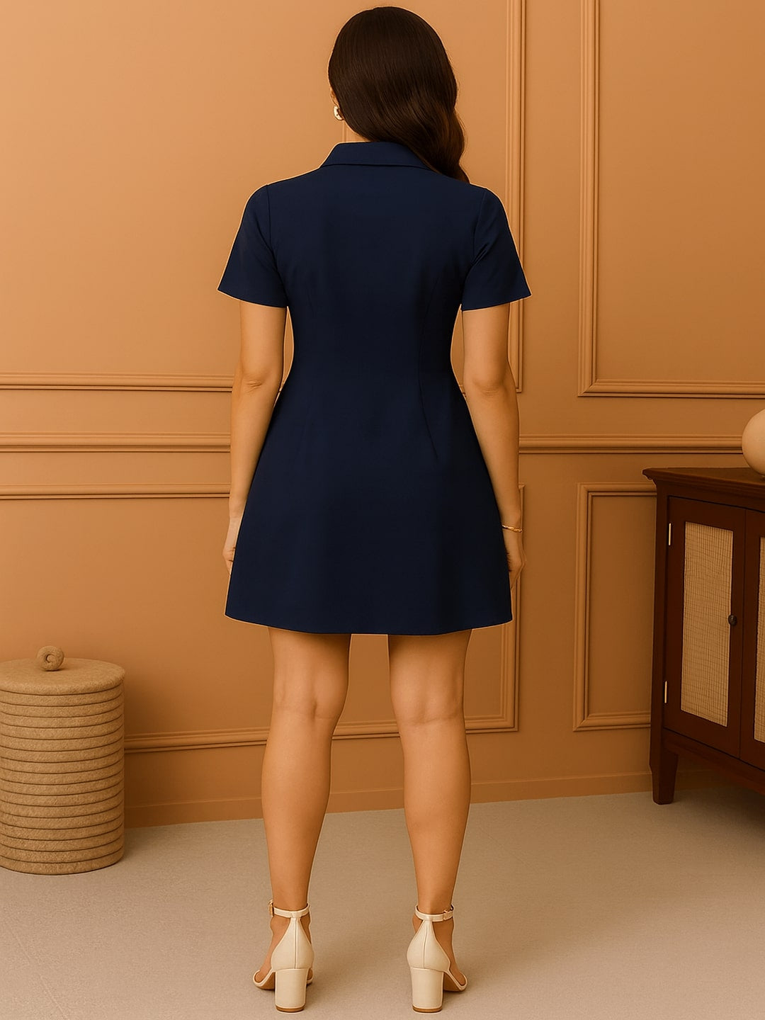 Women Solid Shirt Mini Dress