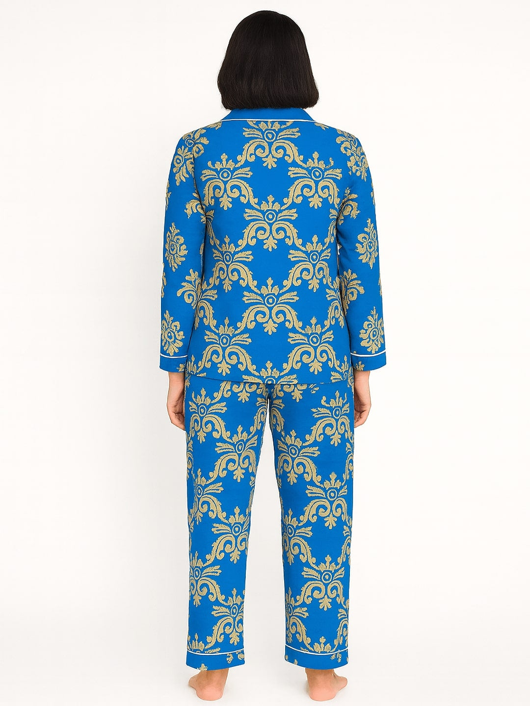 Women Floral Printed Lapel Collar Shirt With Pyajamas