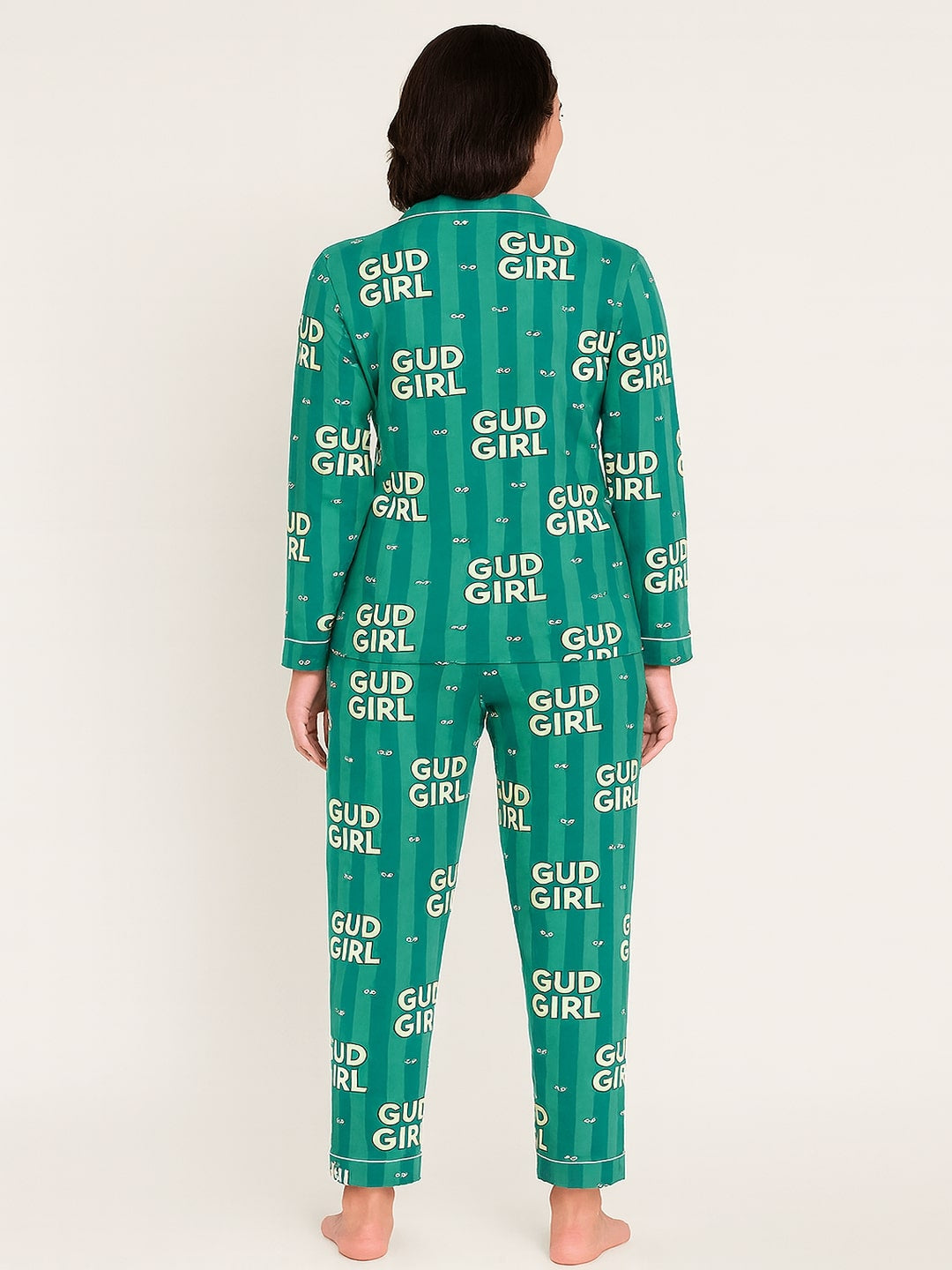 GAB Typography Printed Lapel Collar  Night suit