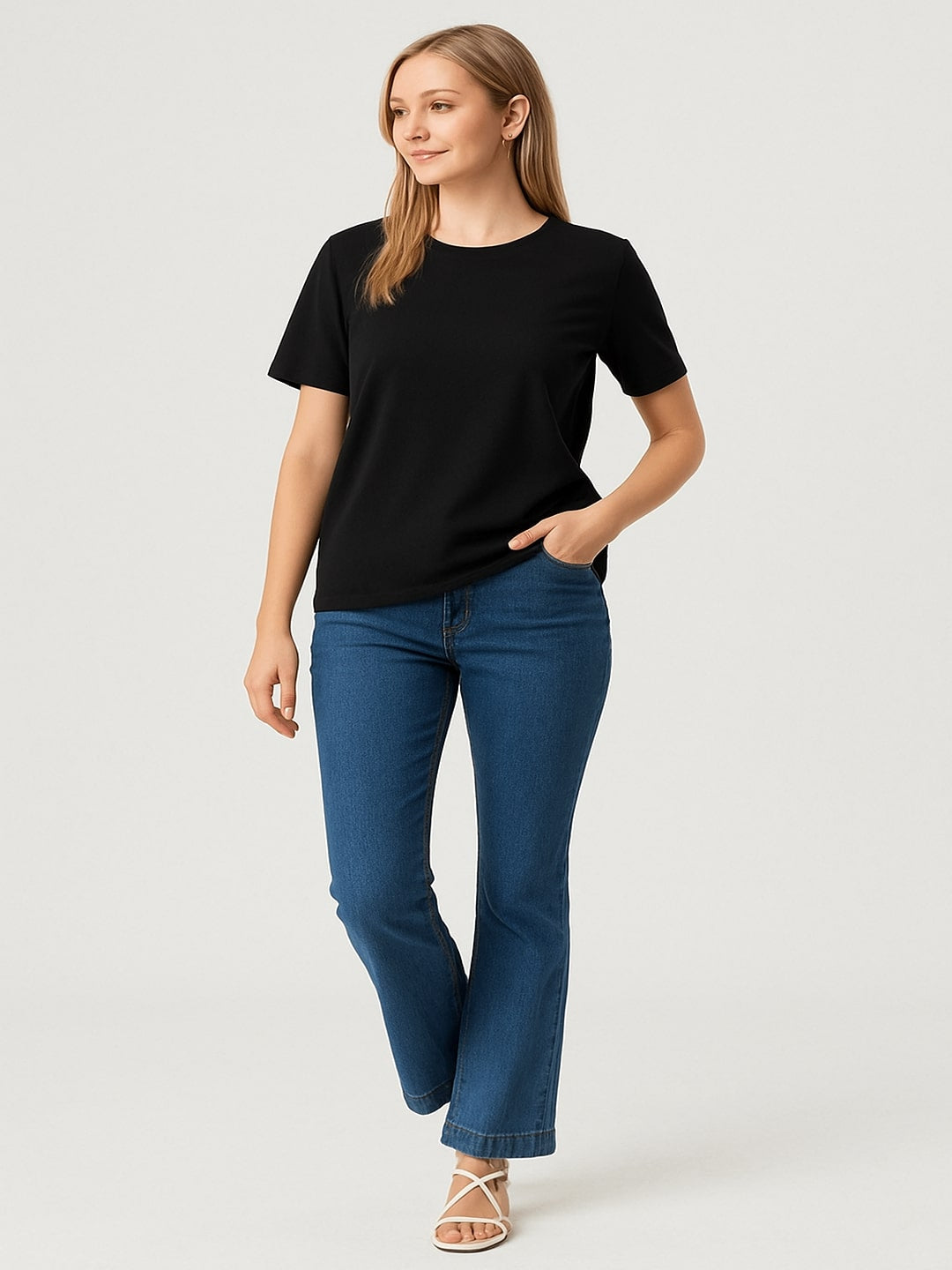 Women Solid Round Neck Cotton T-shirt
