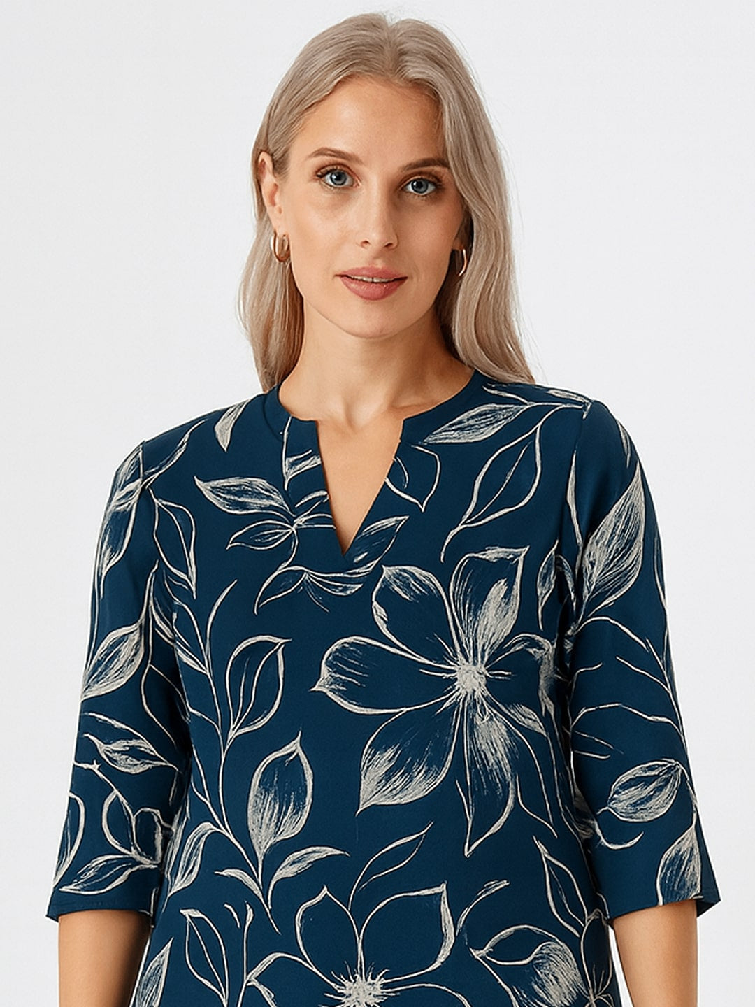 Floral Printed Mandarin Collar Pure Cotton Tunic With Capris