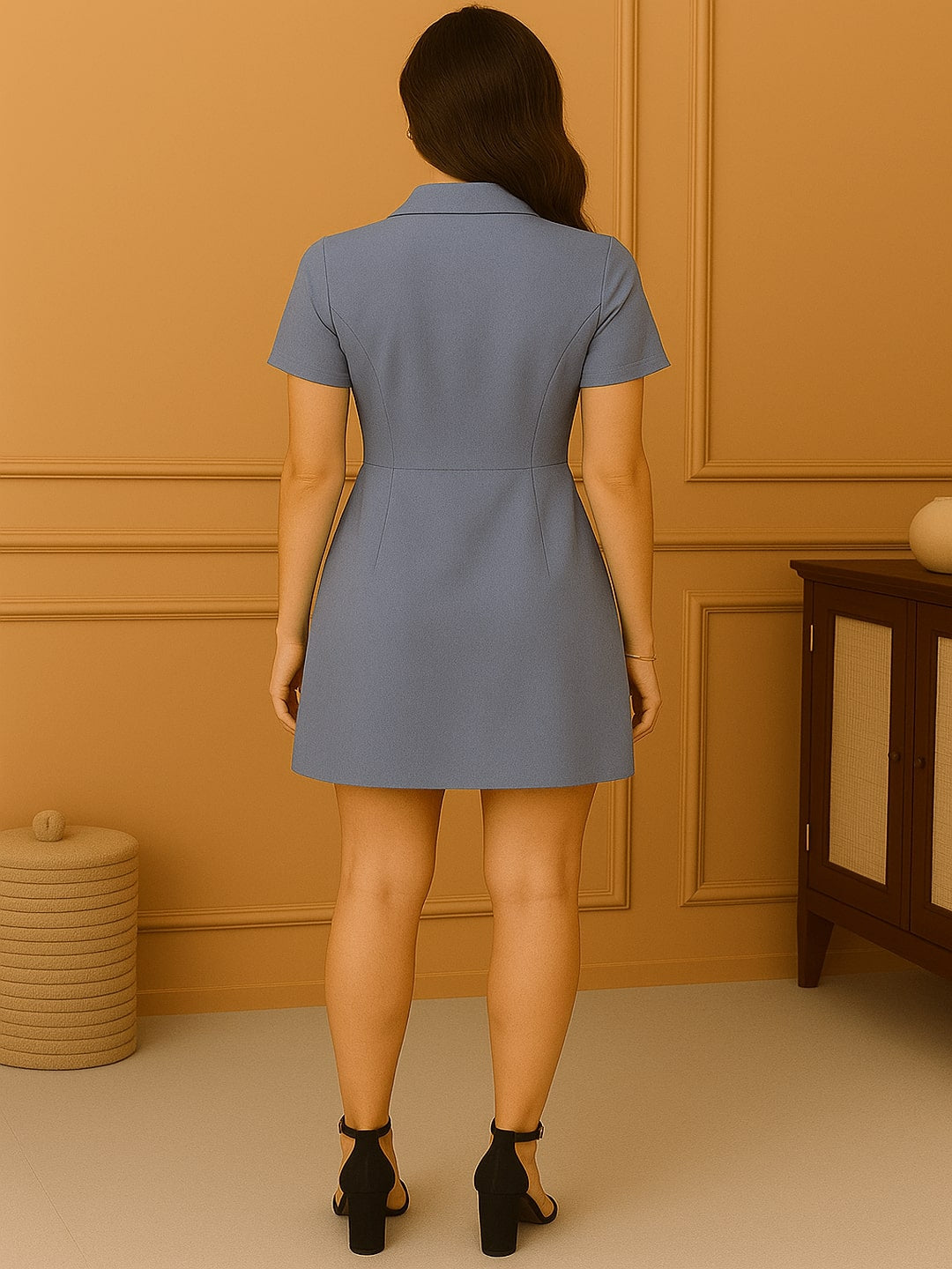 Classic Grey Collared  Mini Dress