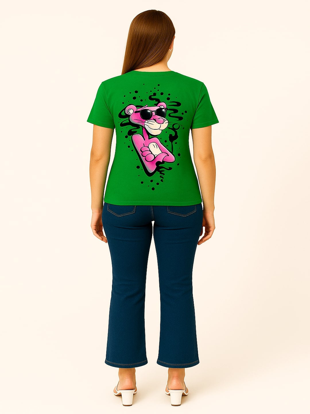 Women Pink Panther Graphic Printed Round Neck Pure Cotton T-shirt
