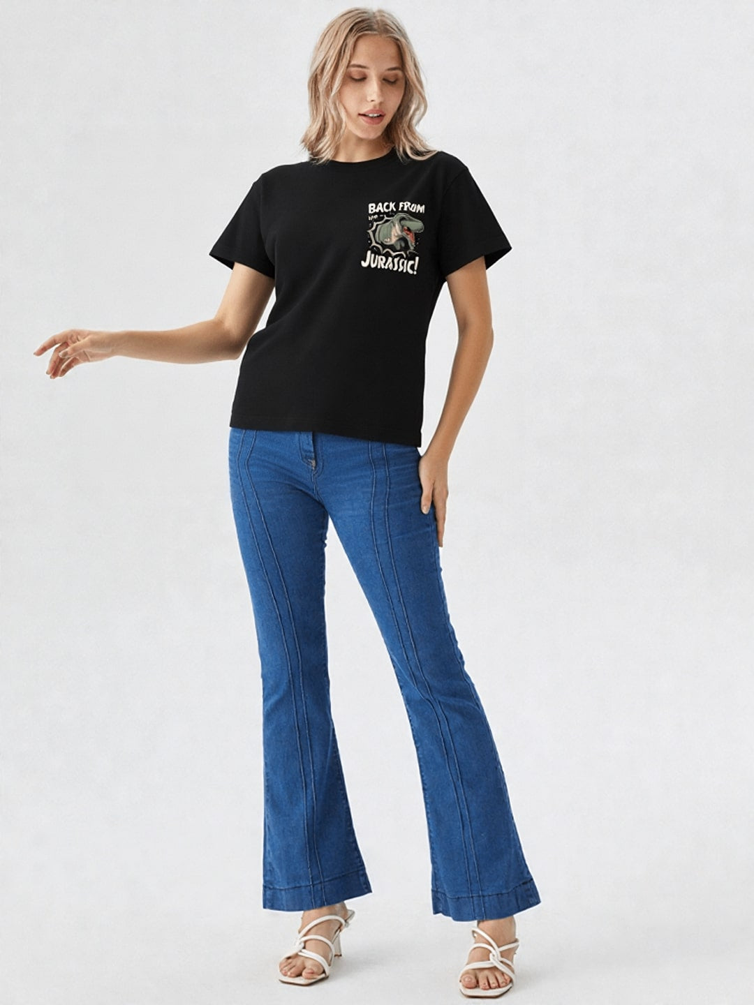 Women Jurassic park Graphic Printed Round Neck Cotton T-shirt
